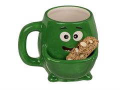 Tazza in ceramica con porta biscotti - Mostro verde