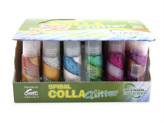 Espositore 24 tubetti colla glitter spirale assortite