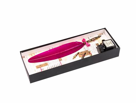 Piuma fucsia+inchiostro+3 pennini