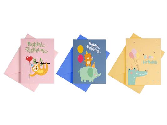 Busta+biglietto 12,5x9 compleanno baby 36pz