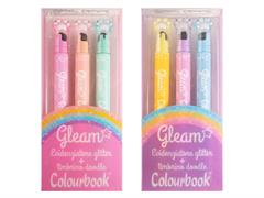 Evidenziatore Gleam glitter + timbrino in set da 3pz. Colourbook