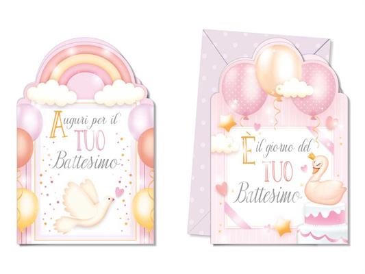 Biglietto battesimo fustella rosa