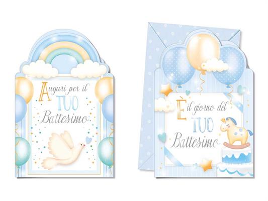 Biglietto battesimo fustella azzurro