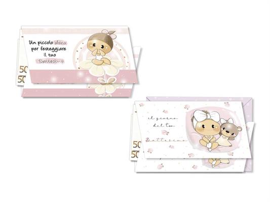 Biglietto portasoldi battesimo rosa dolcelegno