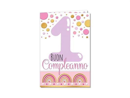Biglietto compleanno 1 anno rosa