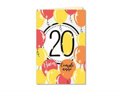 Biglietto 20 anni numeri e palloncini