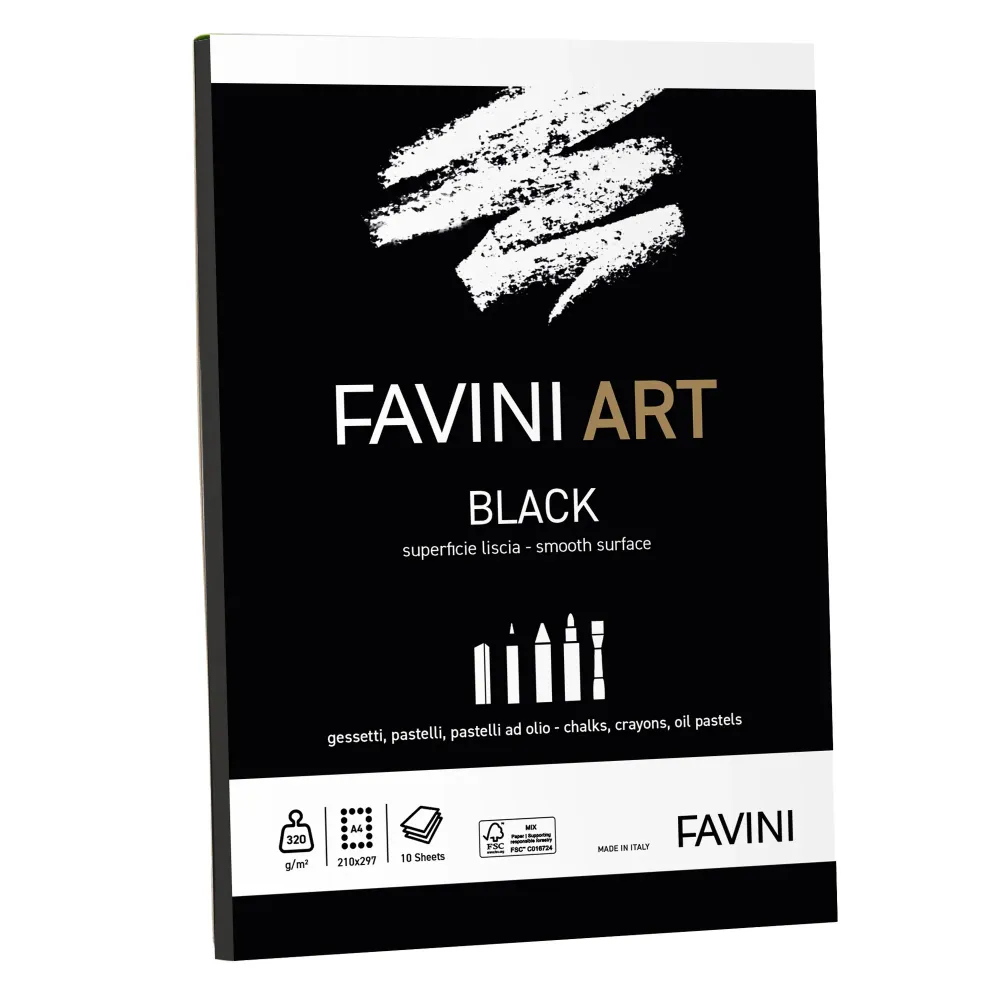 Favini Art Black – Blocco A4 320gr Liscia – 10 Fogli