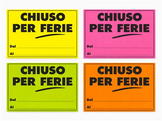 Cartello “Chiuso per Ferie” Fluorescente Colourbook – 25 Pezzi Assortiti
