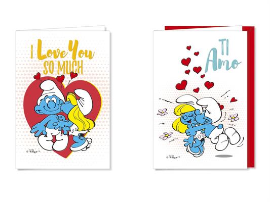 Biglietto Puffi Love con Cuori San Valentino