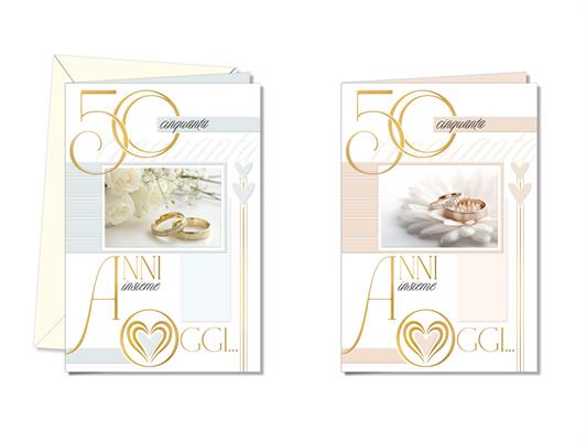 Biglietto anniversario 50 anni rilievo oro interno colori – 12 pz