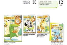 Biglietti Auguri Compleanno Bambini con Rotella 1-10 Anni Animali – 12 Pezzi