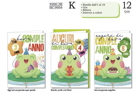 Biglietti Auguri Compleanno Bambini con Rotella 1-10 Anni – 12 Pezzi