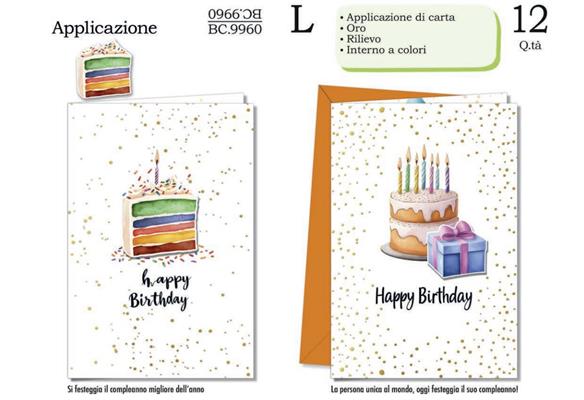 Biglietti compleanno applicazione carta oro rilievo assortiti 12 PZ