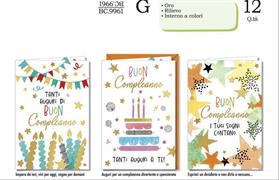 Biglietti compleanno colorati oro rilievo assortiti 12 pezzi