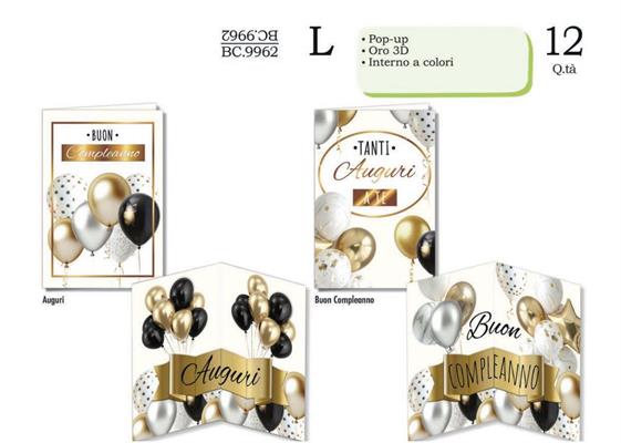 Biglietti auguri compleanno oro rilievo colori assortiti 12 PZ