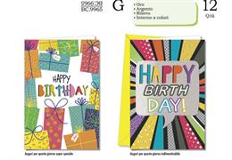 Biglietti Happy Birthday Oro Argento – Conf. 12 Pz
