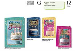 Biglietti Happy Birthday Rilievo – Conf. 12 Pz