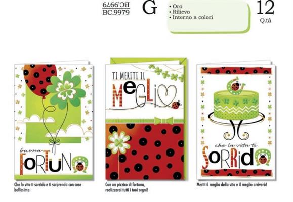 Biglietti Auguri Fortuna Quadrifoglio Coccinella – 12 Pezzi Set