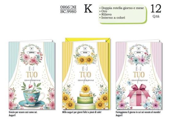 Biglietti Auguri Compleanno Giorno e Mese con Rosetta – 12 Pezzi