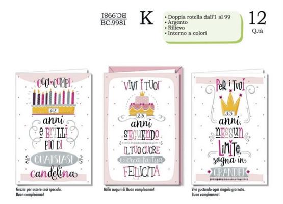 Biglietti Auguri Compleanno con Doppia Rotella 1-99 Anni Argento – 12 Pezzi