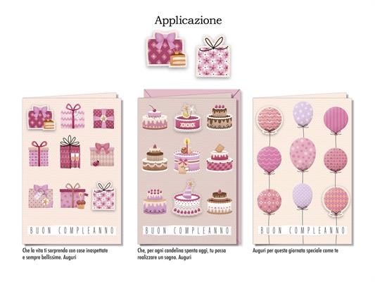 Biglietto Compleanno Rosa con Applicazione – Cromo – 12 pz