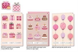 Biglietto Compleanno Rosa con Applicazione – Cromo – 12 pz