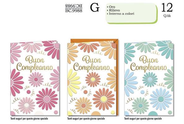 Biglietti Auguri Compleanno Floreali Oro Rilievo 12 Pezzi