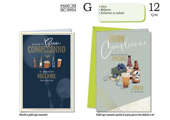 Biglietto Compleanno Uomo Cromo con Oro e Rilievo – 12 pz