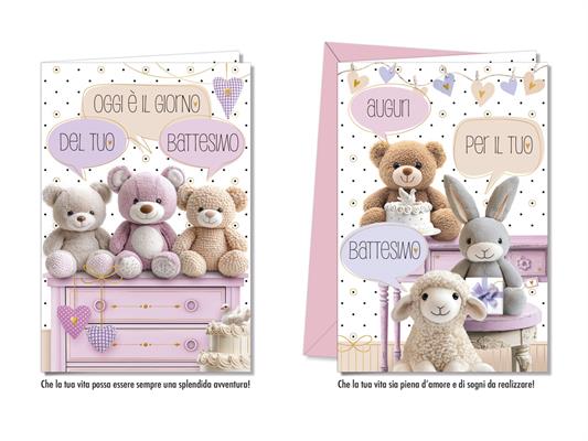 Biglietto Battesimo Peluche e Frasi a Fumetto