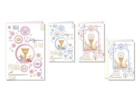 Biglietti Prima Comunione grafica moderna con calice – 12 pz