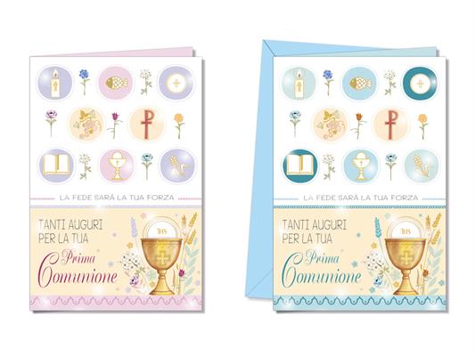 Biglietti Prima Comunione simboli religiosi con calice – 12 pz