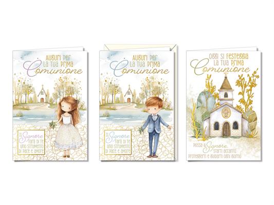 Biglietti Prima Comunione bambino bambina e chiesa – 12 pz set