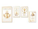 Biglietti Prima Comunione calice oro grafica elegante – 12 pz