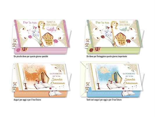 Biglietto Prima Comunione Verde Acqua con Calice e Portasoldi