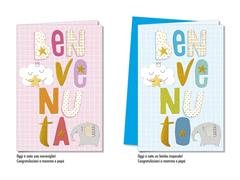 Biglietto nascita neutro con busta grafica decorata – 12 PZ ass
