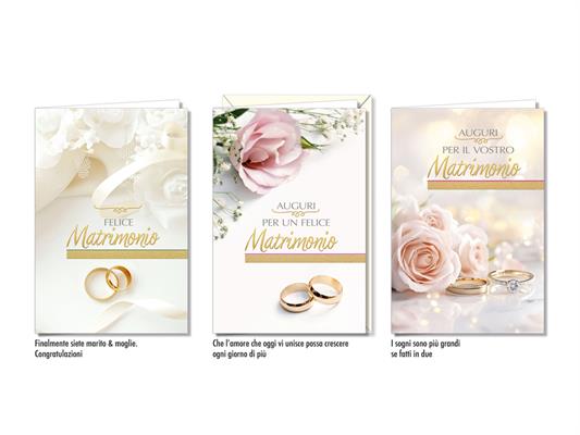 Biglietti auguri matrimonio con fedi eleganti assortiti 12 pz