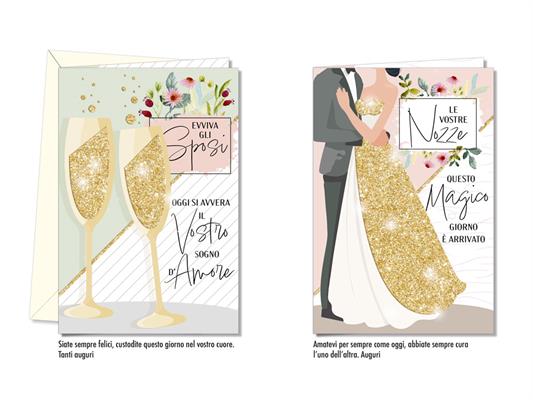 Biglietti auguri nozze glitter oro eleganti assortiti 12 pz set