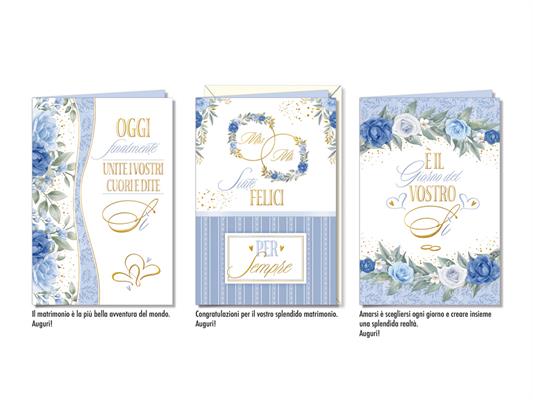 Biglietti auguri nozze floreali azzurri eleganti assortiti 12 pz
