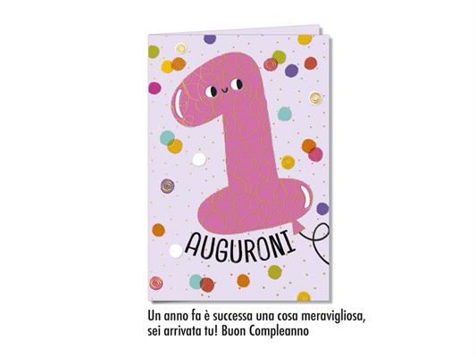 Biglietto Auguri Primo Compleanno Numero 1 Rosa Glitterato – Conf. 6 Pz