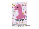 Biglietto Auguri Primo Compleanno Numero 1 Rosa Glitterato – Conf. 6 Pz