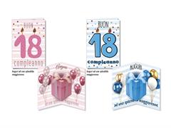 Biglietto Pop-Up 18° Compleanno Rosa e Azzurro con Auguri 3D