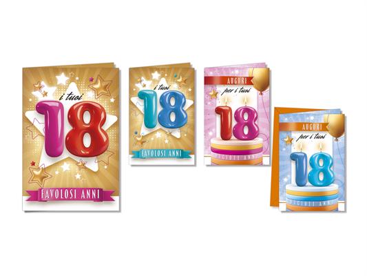 Biglietti 18 Anni Cromo con busta – 12 pezzi assortiti
