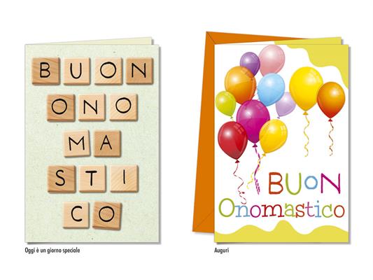 Biglietti auguri onomastico grafica festosa assortita cartoncino – 12 pz