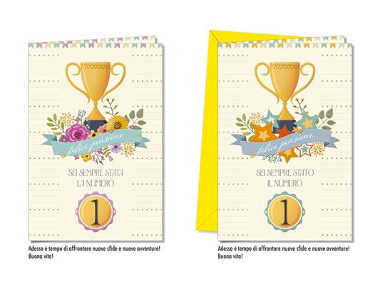 Biglietti auguri pensione grafica elegante assortita cartoncino – 12 pz
