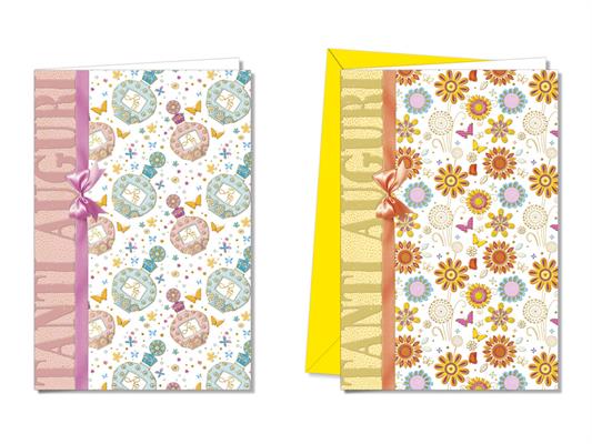 Biglietto Auguri Floreale con Fiocco – Cromo
