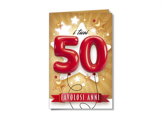 Biglietto 50 Anni con Palloncini – 12 pezzi