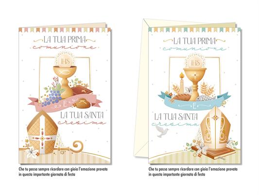 Biglietti Comunione e Cresima con calice simboli religiosi – 12 pz