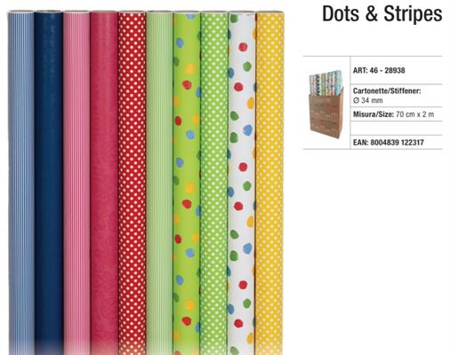 Rotoli Carta Regalo 70x200 cm Dots & Stripes 50 Pezzi