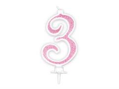 Candela Effetto Glitter Rosa 14 cm – Numero 3