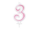 Candela Effetto Glitter Rosa 14 cm – Numero 3